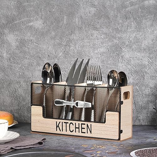 Shalwinn Porte-ustensiles de cuisine en bois rustique avec 4 compartiments, grand support pour ustensiles de cuisine, 29,5 x 8 x 15 cm - Nail Gallerys