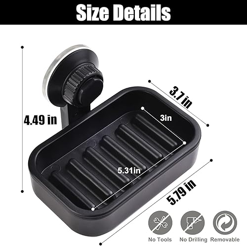Porte-savon noir pour salle de bain – Porte-savon à ventouse avec drainage pour douche, barre en plastique, porte-savon pour la maison, la cuisine, les toilettes, sans perçage ni colle, amovible - Nail Gallerys
