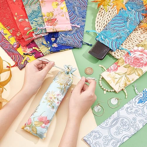 PH PandaHall 14 Couleurs Pochettes en Brocart de Soie Sacs-cadeaux à Cordon Sac Sachet Chinois pour Femme Colliers Boucles d'oreilles Bracelets Sacs de Faveur de Mariage, 14PCS - Nail Gallerys