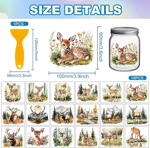 GLOBLELAND 18 Feuilles de Transferts Frottés Sur Sika Deers Nature 1 Feuille Animaux de la Forêt Imperméable UV DTF Emballages pour Tasses Autocollants de Cerfs Milu Décalcomanies pour D'Eau Vase - Nail Gallerys