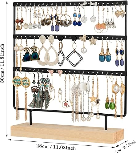 facaio Organisateur de Bijoux, Présentoir de Boucle D'oreille en Bois et Métal, Porte-boîte à Bijoux Vintage, Organisateur de Bijoux, Boucles D'oreilles Boîtes à Bijoux (69 Trous et 3 Couches) - Nail Gallerys