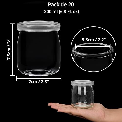 Winter Shore Pots Yaourts avec Couvercle 200 ml (Lot de 20) - Petit Pot en Verre pour Confiture, Miel, Desserts, Bougies, Baby Shower - Compatibles au Lave-vaiselle, Congélateur & Micro-onde, Zéro BPA - Nail Gallerys