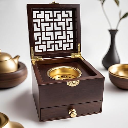 Nazareth Store Brûleur d'encens en bois de frêne naturel, boîte en bois distillateur, cône de charbon, résine, aromathérapie, décoration parfumée (bois marron) - Nail Gallerys