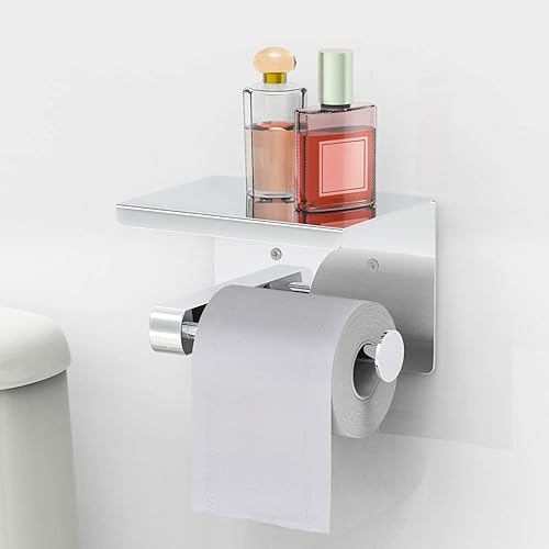 Leolee Porte Papier Toilette, Support Papier Rouleau sans Percage Derouleur Papier WC,Distributeur Papier avec Tablette, Acier INOX SUS 304, Colle Auto-adhésive et Mural pour Salle de Bain (Argent) - Nail Gallerys