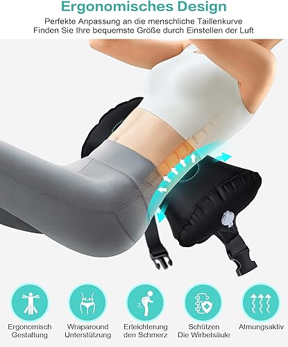 BLABOK Coussin Soutien Lombaire, Coussin Lombaire Dos pour Voiture, Chaise Bureau, Voyage, Maison, Oreiller Lombaire Gonflable Ergonomique pour Soulager la Douleur Lombaire(Noir) - Nail Gallerys