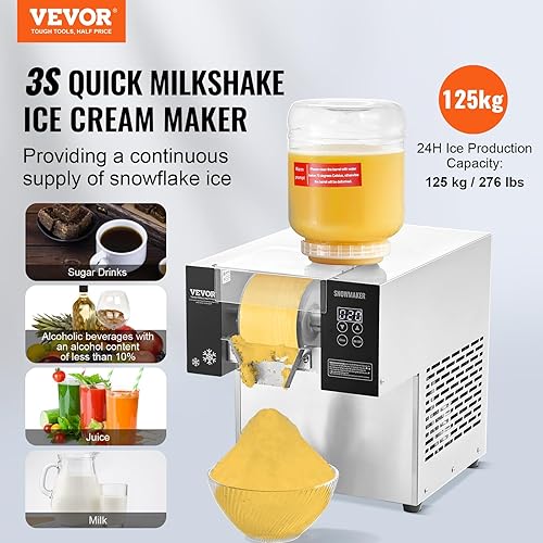 VEVOR Machine à Glace Râpée de Neige Commerciale, Machine à Râper la Glace 125 kg/24H, en Inox, Système de Refroidissement par Air, Dissipation Thermique Rapide, pour Dessert Boulangerie Café - Nail Gallerys