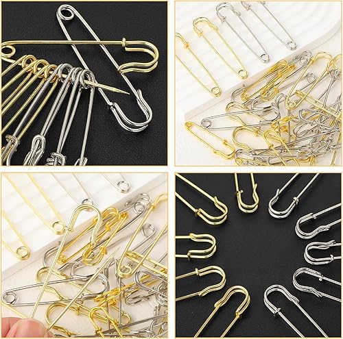 Oruola Lot de 40 grandes épingles à nourrice dorées et argentées - Grandes épingles à nourrice pour kilt, robe de mariée, hijab, 3 tailles - Épingles à nourrice Heavy Duty pour plafonds, tricots - Nail Gallerys