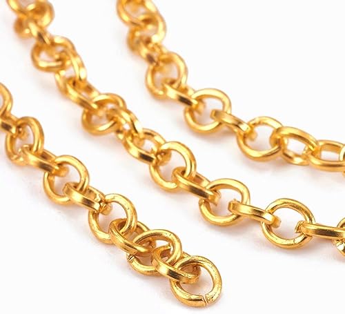 Chaîne à maillons ovales en métal de 3 m - 5 mm - Couleur dorée - Vendu au mètre - Pour la fabrication de bijoux, colliers, bracelets, bricolage - Nail Gallerys
