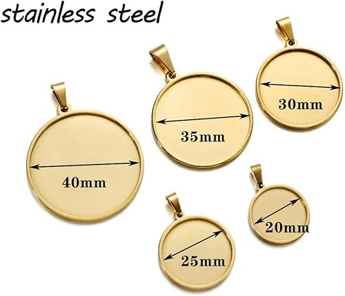 GENPICONG Lot de 5 Bases en Acier Inoxydable doré 20/25/30/35/40 mm pour cabochon, camée, Plateau de Base, Lunette, Collier Vierge, Pendentif pour la Fabrication de Bijoux à Faire soi-même - Nail Gallerys