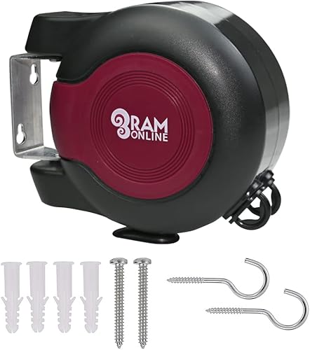 Ram® Corde à Linge rétractable avec Double câble – Séchoir à Linge Mural Robuste 2 x 15 m Bordeaux - Nail Gallerys