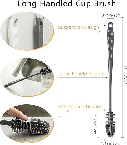 Lot de 3 brosses de nettoyage en silicone pour bouteilles de sport, bouteilles d'eau, vases et verrerie (3, gris) - Nail Gallerys