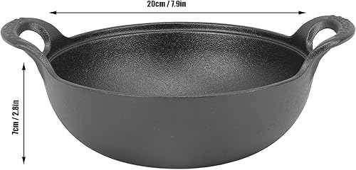 Poêle Wok en Fonte avec 2 Poignées et Couvercle en Bois, Wok Traditionnel Chinois Non Revêtu, Poêle Profonde à Fond Plat pour Cuisinières électriques, à Induction et à Gaz, pour - Nail Gallerys
