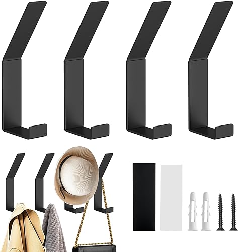 PEAKTOP 4 Pièces Porte Manteau Mural Noir, Crochet Manteau Mural Durable, Vis Invisibles Patère Murale, Moderne Crochet Porte Manteau Pour Vêtements Sacs Foulards Clés - Nail Gallerys