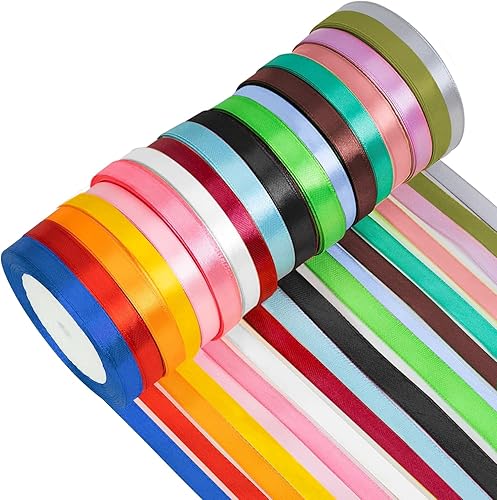 Shengxi 18 Couleurs Ruban Tissu 10mm x 22m Couture Ruban Satin Polyester Ruban Satin Ruban Tissu pour Bricolage Art Ruban Satin pour Décoration de Mariage Rubans de Soie pour Emballage Cadeau - Nail Gallerys