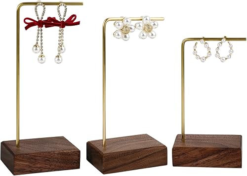 GemeShou 3 supports pour oreilles suspendues en bois de hêtre, expositions d'oreilles en cercle pour la vente de bijoux, mini-crochets pour oreilles en laiton【Hêtre】 - Nail Gallerys