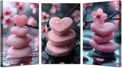 TODOAA Lot de 3 posters Plantes Peinture Murale Pierre de fleur mignonne Impressions Sur Toile Tableau Moderne Art Decoration pour Le Maison,Salon,Chambre(rose)-60x80cmx3 Sans cadre - Nail Gallerys