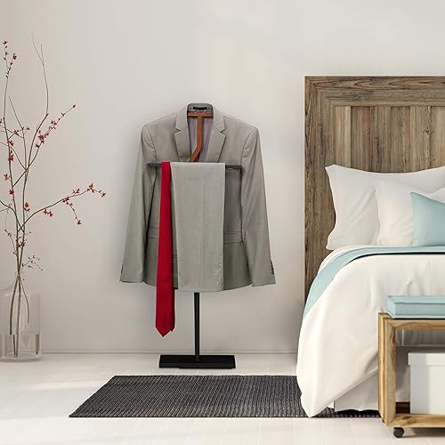 relaxdays Valet, pour Costume & Pantalon, mélange Bois-métal, Chambre à Coucher, Portant, 113x46,5x34 cm, Marron/Noir - Nail Gallerys
