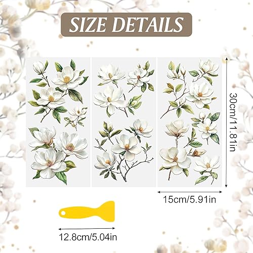 HICOHAND Autocollants de transfert à frotter sur les meubles sur le thème des fleurs, pour travaux manuels en bois, bibliothèque, table, armoire, bureau, décoration d'intérieur (magnolia) - Nail Gallerys
