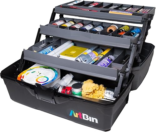 ArtBin 3 Art Supply Box Organiseur Portable pour Loisirs créatifs avec Plateaux relevables [1] étui de Rangement en Plastique Gris/Noir, Multicolore, Three Tray - Nail Gallerys