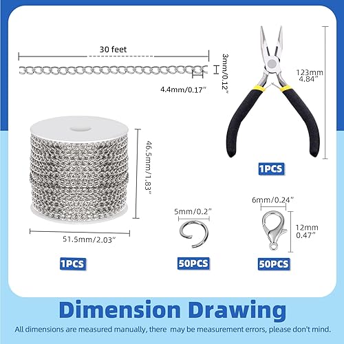 Glarks 102pcs 30ft bijoux chaîne set Gun noir chaîne chaîne rouleau de chaîne torsadée en vrac chaîne avec fermoir homard et anneau de saut - Nail Gallerys
