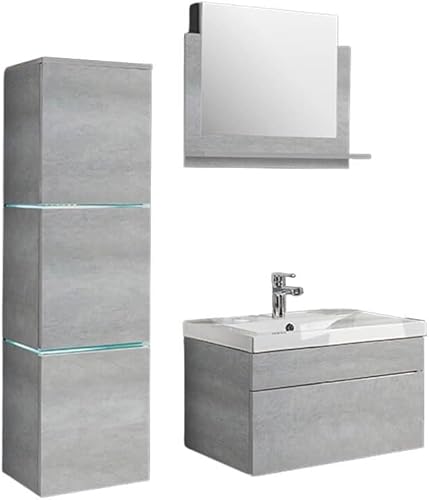 HOME DELUXE - Ensemble de meubles de salle de bain - WANGEROOGE Gris - Grand - comprenant lavabo et accessoires complets - Largeur du lavabo : 60 cm | Ensemble de meubles de salle de bain, meuble de - Nail Gallerys