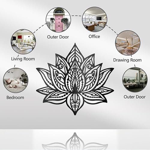 WADORN Décoration Murale en Métal Représentant un Lotus de Juillet, Décoration Murale à Suspendre en Forme de Fleur Lotus Sculpture Murale Statue Cadeau pour Maison du Salon Cuisine, 27.6x30cm - Nail Gallerys