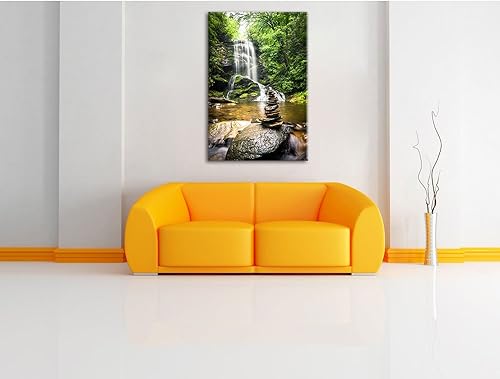 Pixxprint Pierres Zen Avant la Cascade, Le Format: 120x80 sur Toile - Nail Gallerys
