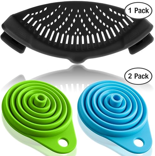 Passoire en silicone avec 2 entonnoirs pliables - Fixez la passoire à la casserole pour égoutter vos aliments - FineGood noir - Nail Gallerys