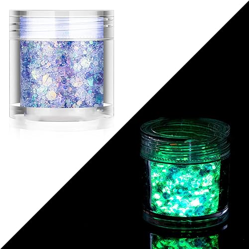caoxhenr Boîte de 1/12 paillettes holographiques phosphorescentes pour gobelet, résine, slime, époxy, grosses paillettes, nail art - Nail Gallerys