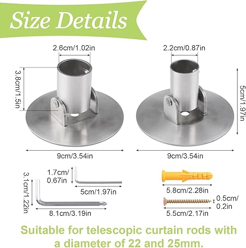 UFURMATE Lot de 2 supports de tringle à rideau de douche télescopiques en acier titane avec bride pivotante simple avec vis (argent, 2 mm et 26 mm) - Nail Gallerys