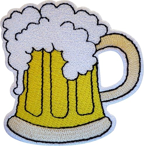 Écusson brodé en forme de verre de bière thermocollant, à coudre ou à coudre - ELLU - 1 pièce - Ronde - Patch brodé pour tissu - Bière - Casual/Rétro - Nail Gallerys