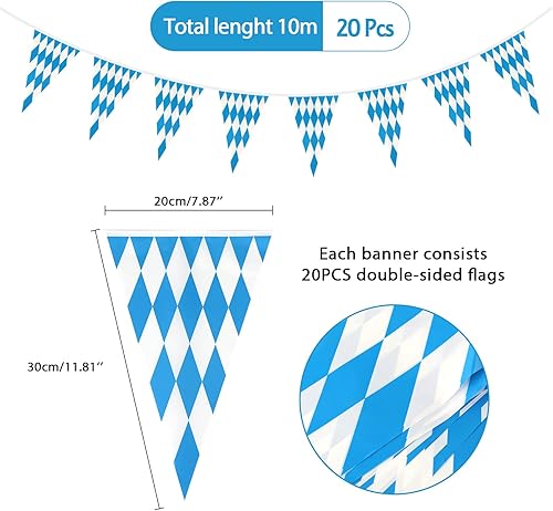 G2PLUS 10M Oktoberfest Fanion Bannière Bannière de Fanion de Drapeau Bavaroise d’Oktoberfest Triangle Guirlandes Bavarois Banderole Rouge et Blanc Decoration, Festival de Bière Fournitures de Fête - Nail Gallerys