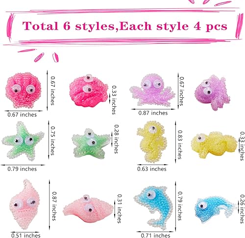 BEEFLYING 24 Pièces Cabochons en résine sur le thème de l'océan scintillant Perles peintes embellissement marin Flatback Animaux Forme Slime Charms pour DIY Decor Scrapbooking Artisanat Fournitures - Nail Gallerys