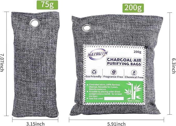 NATRUTH Sac Désodorisant, Charbon Actif de Bambou, Absorbeur d‘Odeurs et d‘Humidité, Déodorant Chaussures, Éliminateurs d'Odeur Pour La Maison, 6-Pack (2 * 200g + 4 * 75g) Pessimiste - Nail Gallerys