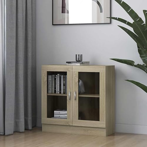 vidaXL Armoire à Vitrine, Meuble de Rangement avec Compartiment, Étagère de Salon Salle de Séjour Chambre Intérieur, Chêne Sonoma Bois d’Ingénierie - Nail Gallerys
