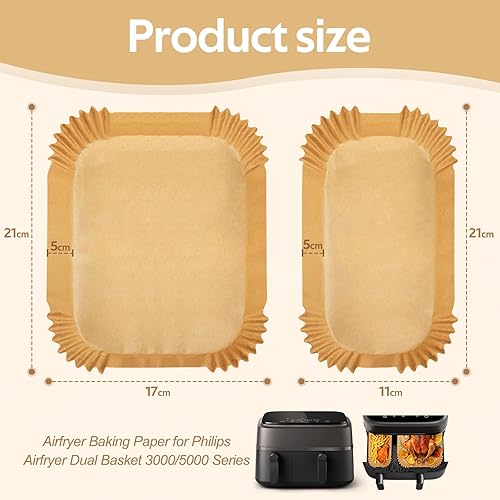 120 Pièces Papier Cuisson Air Fryer pour Philips Airfryer Dual Basket 3000/5000,Food-Grade BPA gratuit,Jetable Antiadhésive Sans Huile papier sulfurisé air fryer Accessoires pour 3.1L-5.2L Friteuse - Nail Gallerys