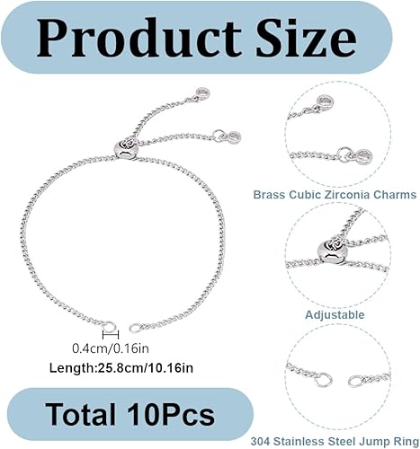 GOMAKERER 10pcs Bracelet Coulissant Réglable Chaînes de Bracelet Réglables en Acier Inoxydable 25.8cm Long 304 chaînes Coulissantes Semi Finies pour la Fabrication de Bracelets et de Bijoux - Nail Gallerys
