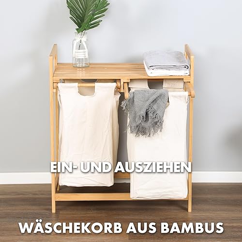 Floordirekt Panier à linge en bambou avec 2 compartiments, panier à linge pour linge sale, avec grand panier à linge (Dakota) (64 L x 33 l x 73 H) - Nail Gallerys