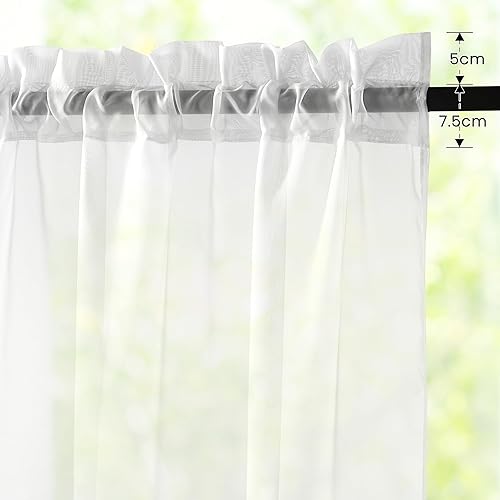 PONY DANCE Voilage Blanc - Rideaux Voile Transparent Décoration de Cuisine Porte Fenetre Prêt à Poser Passe Tringle Romantique, Largeur 140 cm sur Hauteur 220cm, 2 Pièces - Nail Gallerys