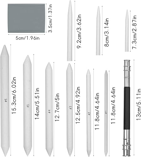 Lot de 22 Estompe en Papier Dessin, Estompe en Papier et Tortillions avec Taille-Crayon à Papier de Verre, Outil d'Extension de Crayon et Gomme, pour Dessin et Croquis, Tortillons Estompes Dessin - Nail Gallerys