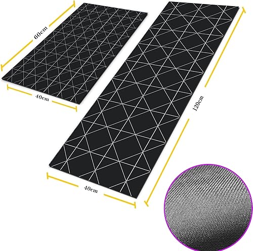 LIBRNTY 2 pièces Tapis Cuisine,Tapis Cuisine antidérapant Lavable,Cuisine antidérapants,Tapis de Sol pour l'intérieur,Tapis de Cuisine Anti-Fatigue au Design Abstrait Moderne (Noir 121) - Nail Gallerys