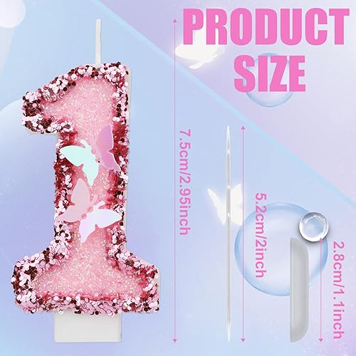 8 X 5 cm Bougies Numéro d'Anniversaire, Bougies Roses Scintillantes Cake Topper Bougies d'Anniversaire Papillon avec Paillettes pour les Fournitures de Célébrations d'Anniversaire (Numéro 0) - Nail Gallerys