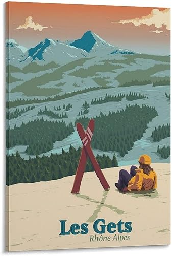 WLQZFRWV Les Gets - Poster sur toile des Alpes françaises - Décoration de chambre à coucher, bureau, chambre - Cadeau - 30 x 45 cm - Nail Gallerys