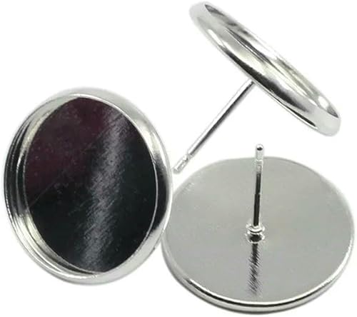 MIONGKI Lot de 20 à 50 Supports de Boucles d'oreilles Vierges en Acier Inoxydable, cabochon, camée, 8, 10, 12, 14, 16 mm, pour la Fabrication de Bijoux - Nail Gallerys