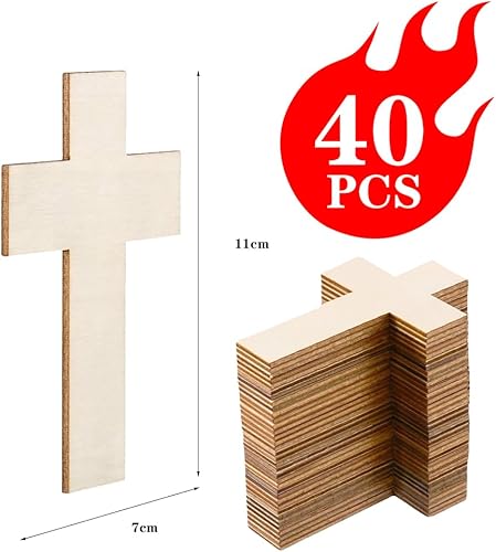 CEWROM Lot de 40 croix en bois à peindre - Pendentifs fins en bois contreplaqué - Ornements parfaits pour les graffitis faits à la main - Peinture décorative - Kit de bricolage pour la famille - Nail Gallerys