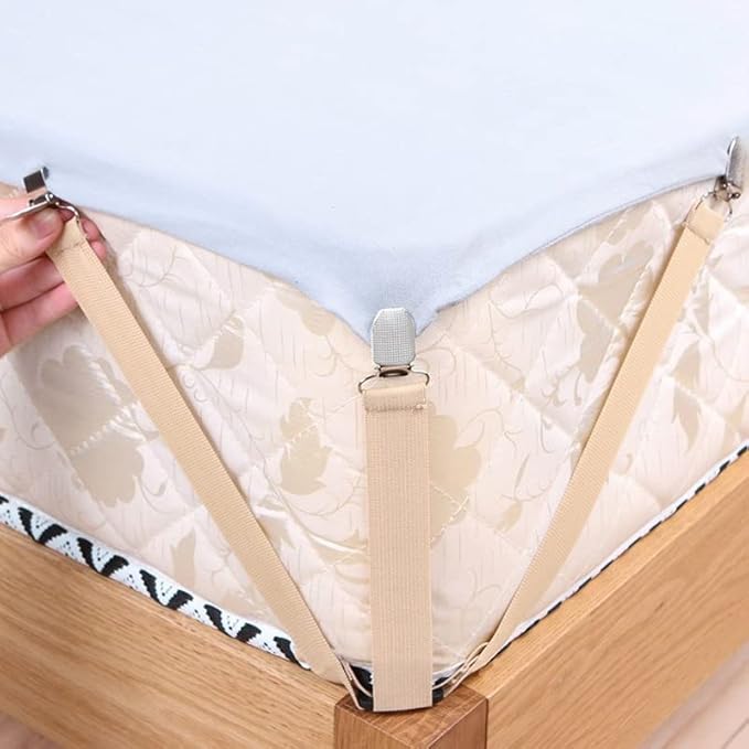LEEYOX 4 pièces/Ensemble Support de Drap de lit réglable Ceinture élastique Attache Pinces jarretelle Cordon Crochet fermoirs pour couvertures de Matelas - Nail Gallerys