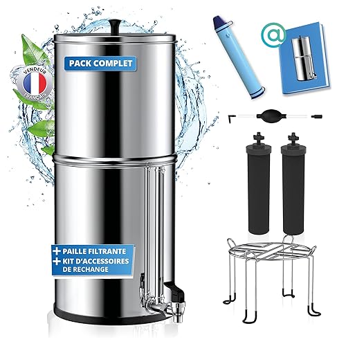 UobaFil_Berkey Filtre à Eau_Fontaine de Filtration d'Eau par Gravité 8.5L avec Technologie Avancée, Réservoir en Acier Inoxydable, Filtres Ultra-purs Doubles et Robinet de Contrôle du Niveau d'Eau - Nail Gallerys