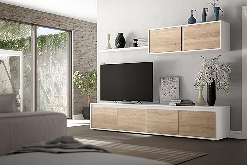 Tendencio Ensemble Meuble TV scandinave alidi Bois et Blanc avec Meuble Haut - Nail Gallerys
