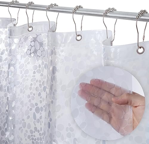 LiBa Doublure de Rideau de Douche en Plastique Robuste de 8 g pour Salle de Bain, Rideau de Douche en Vinyle imperméable, 3 aimants, œillets en métal antirouille – Motif Galets Transparents 3D, 183 x - Nail Gallerys