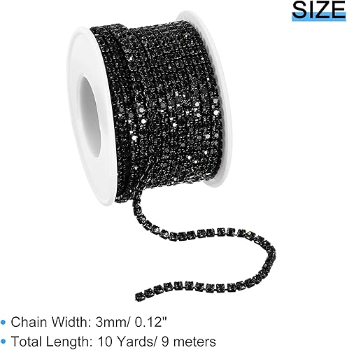 QUARKZMAN 10 Yard Cristal Strass Chaîne, 3,0 mm Coudre sur Fermer Griffe Chaîne Garniture pour DIY Bijoux, Vêtements, Sacs, Chaussure Décoration, Noir, 1Rouleau - Nail Gallerys